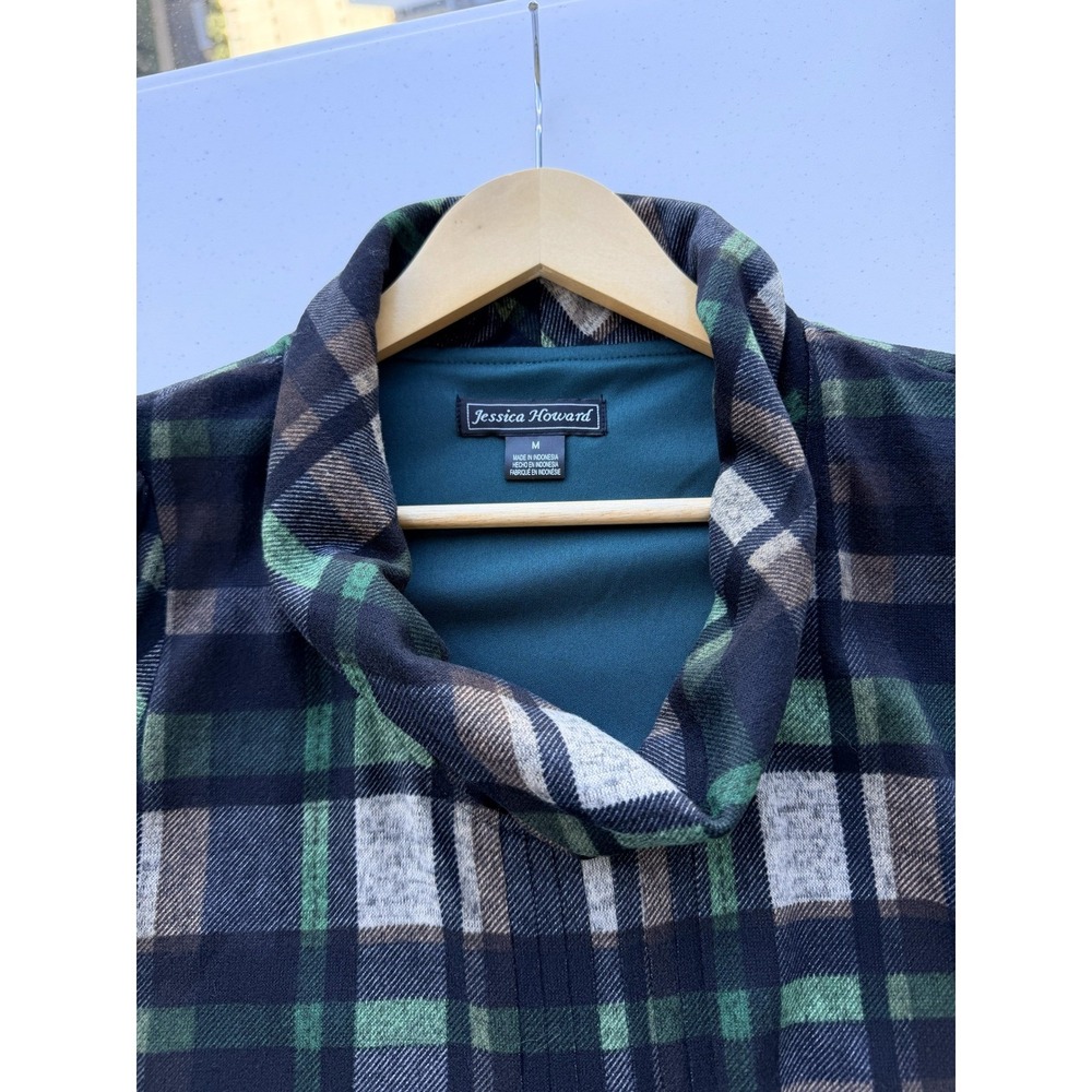 Women's Tartan Plaid Cowl‎ Neck Puff Sleeve Midi Dress Size M Academia Teacher - Picture 4 of 11